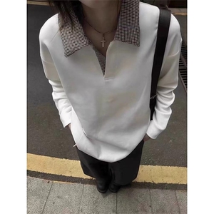 美式千鸟格polo领短袖男正肩T恤老钱风穿搭宽松休闲上衣TG137