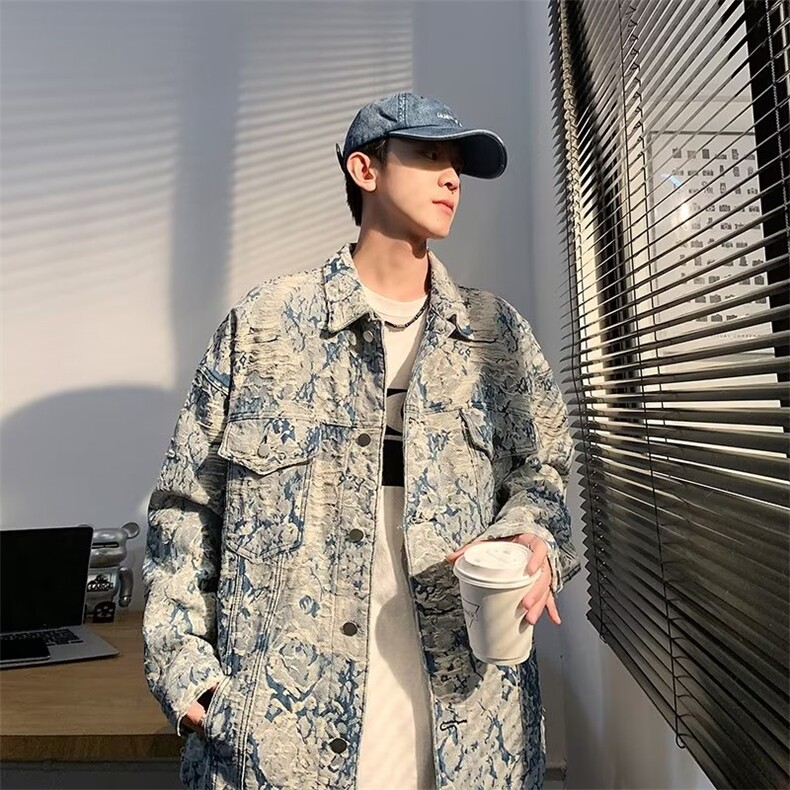美式高街小众破坏风流苏花卉牛仔外套男水洗刺绣外套J2313P75,男装夹克,星座1116-2