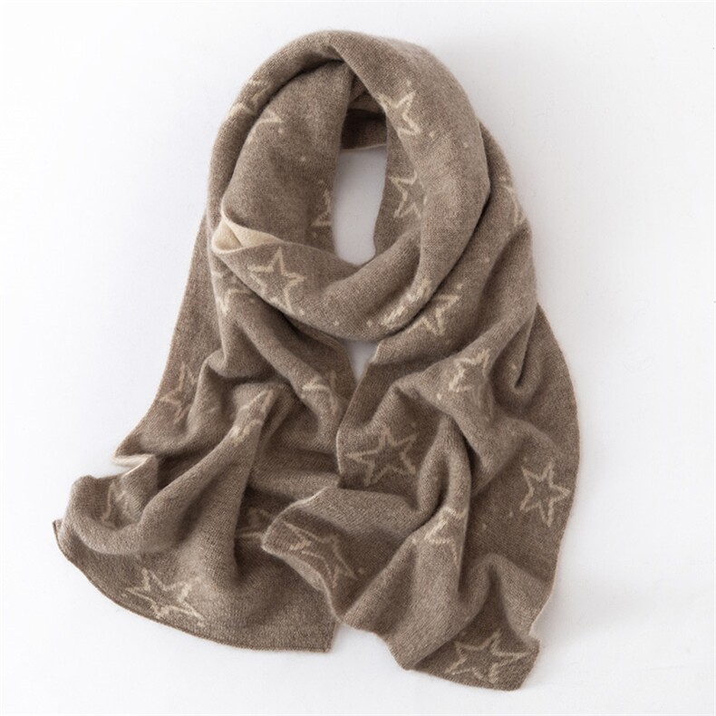 2025年秋季新款百搭女士长方型星星提花围巾，围巾，戎咖羊绒