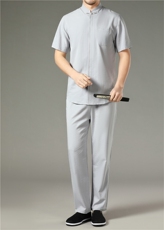 高档男唐装夏装太极服中式刺绣立领短袖上衣风时尚男夏装，男装中老年男装，钱塘723