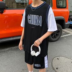 休闲运动套装男夏季篮球班服潮流潮牌搭配帅气短裤短袖薄TZ44-p36，男装休闲套装，星座1008