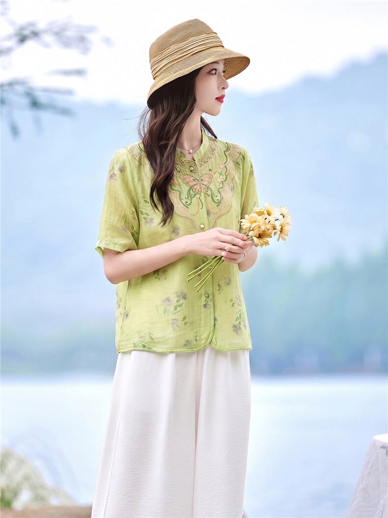 时尚优雅刺绣印花套装女2026夏季新款复古气质宽松阔腿裤两件套,女装套装/套裙,魅影