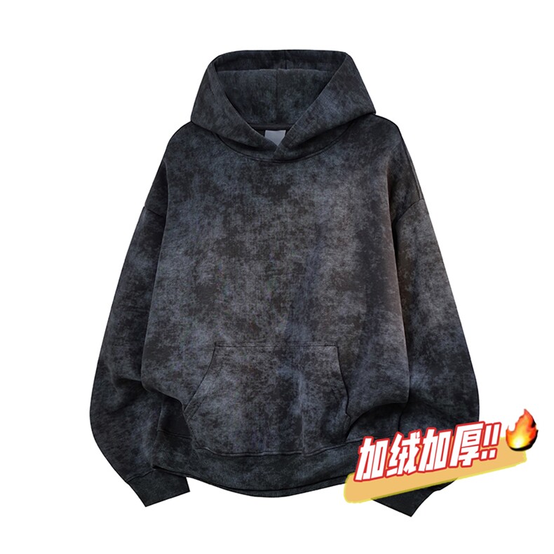 连帽扎染重磅无帽绳500克加绒奥粒绒水洗卫衣外套RH5304JR-P60，女装短外套，星座610B-1