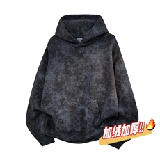 连帽扎染重磅无帽绳500克加绒奥粒绒水洗卫衣外套RH5304JR-P60，女装短外套，星座610B-1