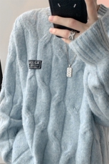 8XL-M圆领毛衣男秋冬慵懒风宽松情侣装麻花针织羊毛衫MY19004P68，男装针织衫/毛衣，电商B312