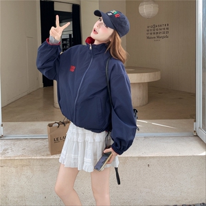 韩版宽松撞色立领休闲外套女2025春秋季新款设计感两面穿夹克上衣图片