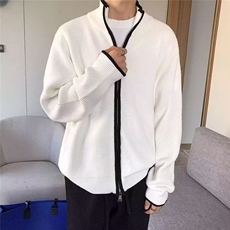 黑白撞色双拉链设计感开衫毛衣男慵懒宽松针织衫外套MY069，男装针织衫/毛衣，星座1116A（原606A-3）