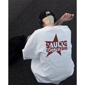 可48小时发货支持抖音得物来样二开 美式满天星亮片短袖T恤MTX668图片