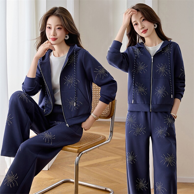 通勤风多口袋设计2026年春季连帽两件套长袖拉链，女装套装/套裙，梦依杭