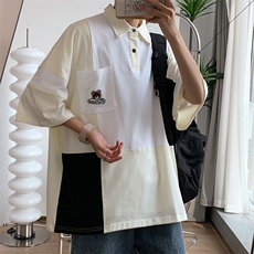 美式高街polo衫短袖t恤夏宽松ins潮情侣设计感小众上衣T950-P32，男装Polo衫，星座512-3