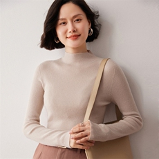 秋冬新款洋气时尚百搭显瘦女款精纺一线成衣半高领35%羊绒衫，女装羊绒衫，艾巧羊绒