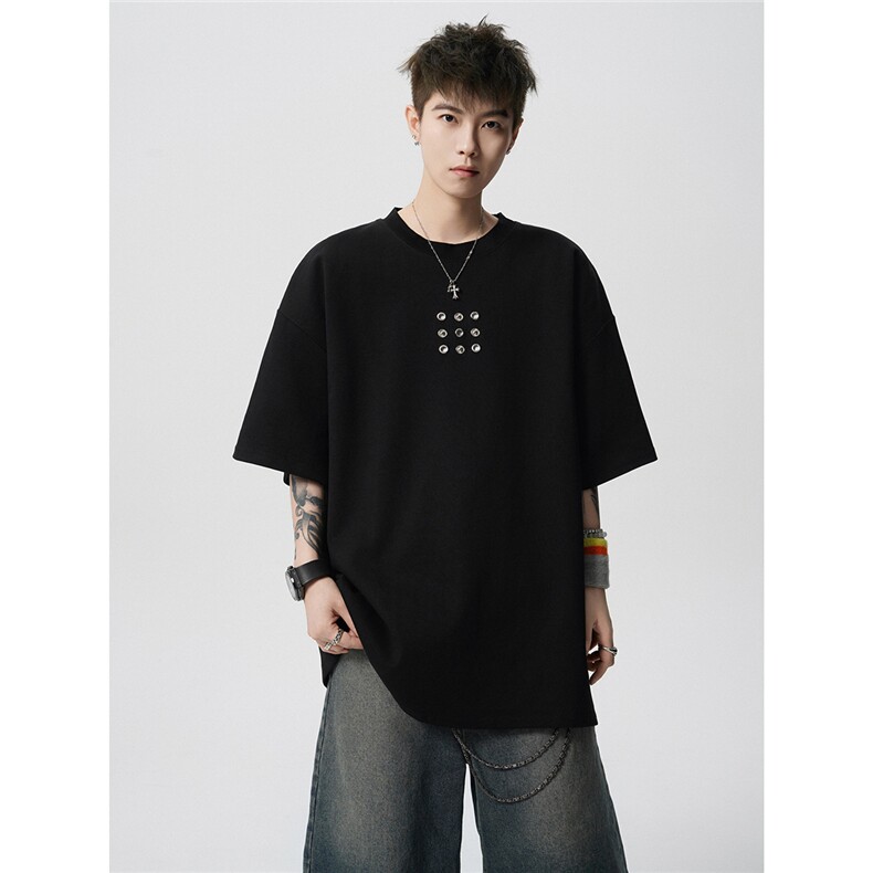 现货-原创-金属铆钉装饰短袖小众T恤美式宽松1016-1T342P32K59,男装T恤,星座1016-1（原电商B408-1）