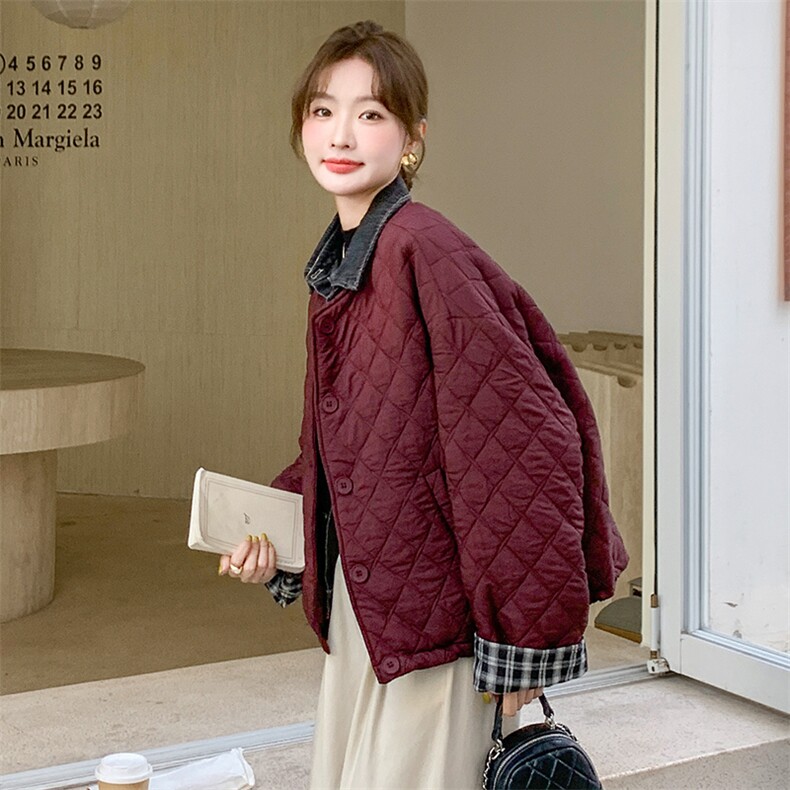 韩版气质牛仔拼接轻薄款棉服女2025冬季新款显瘦加厚短款棉衣棉袄,女装棉衣/棉服,C位