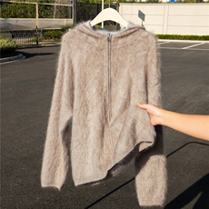 空气层！拉绒蓬松~拉链100纯羊绒外套2025秋冬连帽女宽松针织开衫，女装羊绒衫，诚赞羊绒
