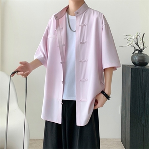 X2448-TP30控价48 新中式冰丝衬衫男风五分袖衬衣宽松大码男图片