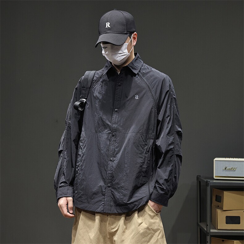 纯色男女款翻领春夏长袖工装宽松UPF50+防晒外套F518-P82，男装防晒衣，电商D236（原A051）