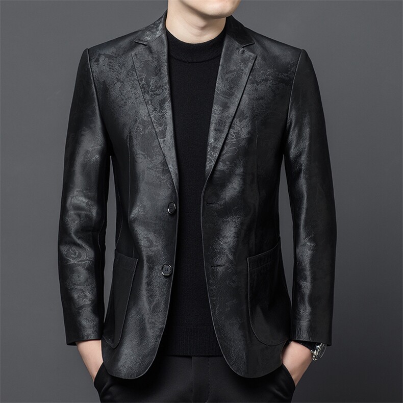 春秋款海宁真皮皮衣男绵羊皮西服印花男装商务休闲爸爸装夹克，男装夹克，电商B360A（原721A）