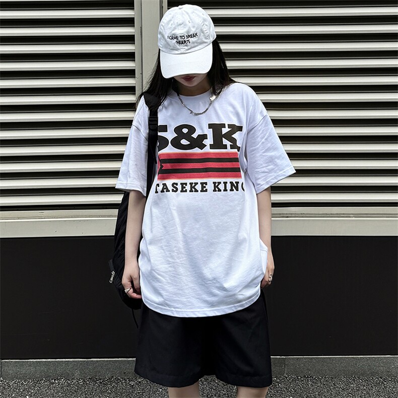 美式小领口字母潮牌宽松重磅270g纯棉短袖T恤杉情侣男女 T108 P32图片