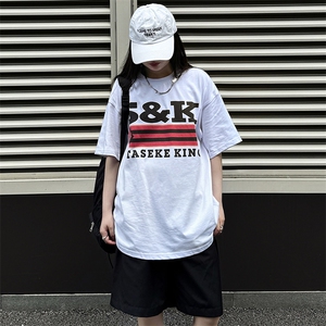 美式小领口字母潮牌宽松重磅270g纯棉短袖T恤杉情侣男女 T108 P32图片