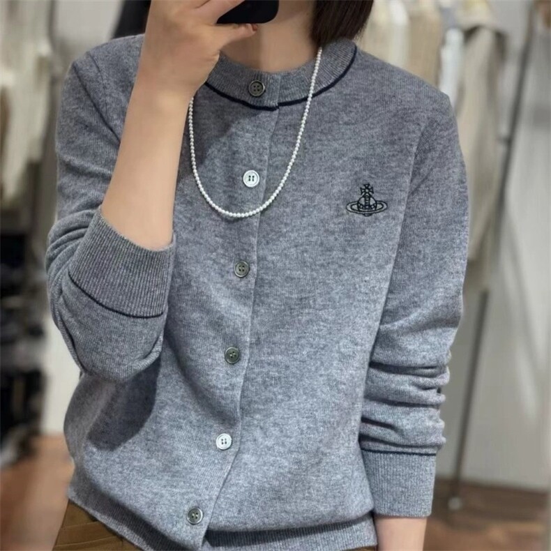 2025春季新款羊毛开衫女圆领宽松衫刺绣针织外套女,女装羊毛衫,伟泽羊绒