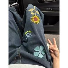 花卉刺绣牛仔短裤男款夏季宽松阔腿七分裤子直筒中裤N3566，男装牛仔裤，星座1116A（原606A-3）