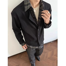老钱风男装cleanfit假两件格子衬衫高级感慵懒复古针织开衫外套女，男装夹克，星座516A
