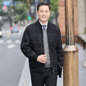 男士2023年秋季新款长袖商务休闲夹克中老年立领宽松免烫外套男装图片