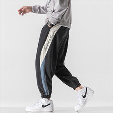 港风2024秋冬新款撞色拼接宽松束脚运动休闲潮牌裤子2107-P45控69图片