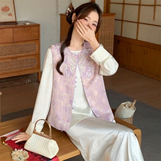 2026春季新款新中式g风提花刺绣设计感百搭无袖马甲，女装马甲，超帛