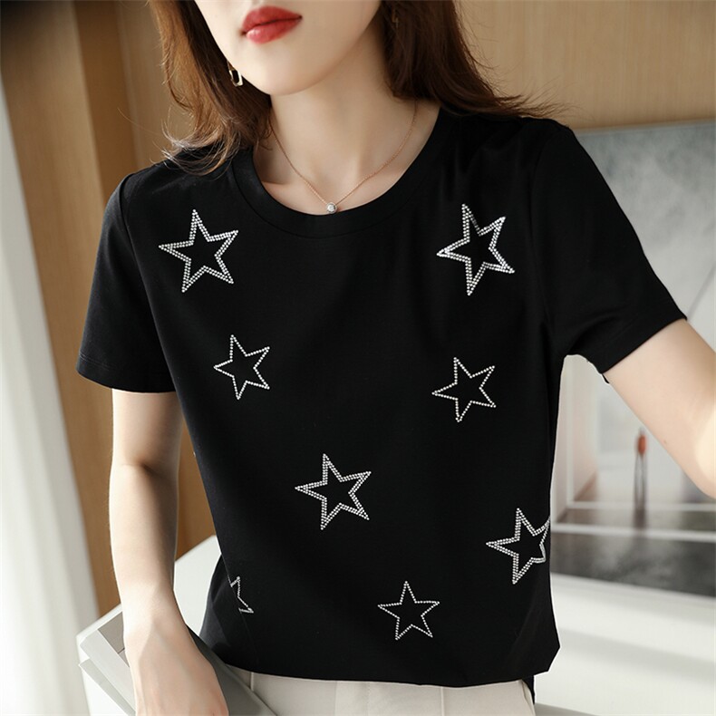 夏季冰丝丝光棉短袖女宽松休闲百搭上衣新款透气吸汗显瘦ins潮，女装T恤，元素羊绒