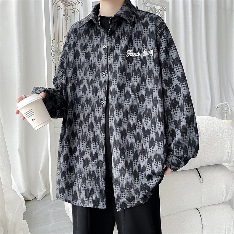 秋款时尚灯芯绒印花肌理感男士长袖衬衫情侣休闲衬衣CS613-特P40，男装衬衫，电商A006