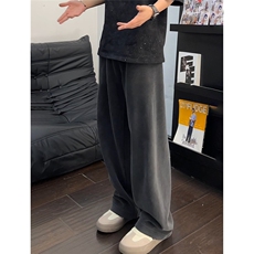 美式复古宽松加绒直筒裤加厚休闲卫裤冬季阔腿裤LB544-P48加绒58，男装休闲裤，星座1008