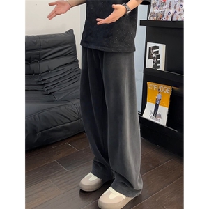美式复古宽松加绒直筒裤加厚休闲卫裤冬季阔腿裤LB544-P48 加绒58图片