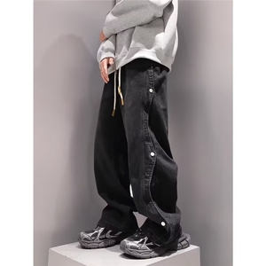 1506-1/K10431/P47日常休闲百搭条纹直筒显瘦男长裤牛仔裤黑图片