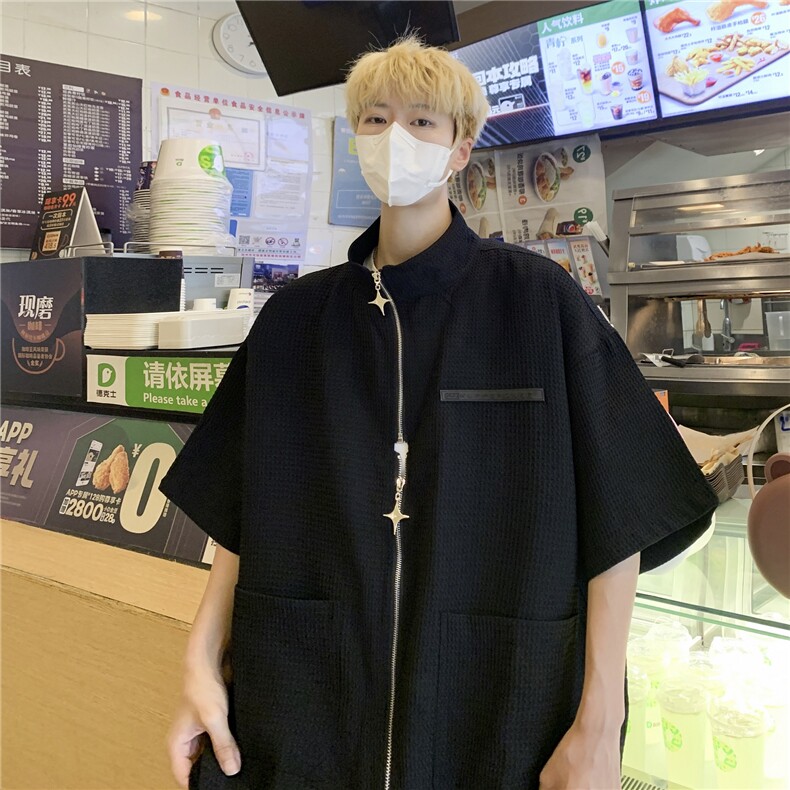 夏季风新中式设计宽松短袖休闲衬衫高级衬衣五分袖W1270,男装衬衫,星座1116A-1（原606A）