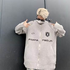 时尚提花刺绣徽章立领条纹开衫毛衣拉链情侣针织衫春M5698/P68，男装针织衫/毛衣，星座506