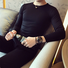 t508-p352020长袖T恤男秋季百搭纯色修身圆领内搭打底衫男，男装T恤，电商D303