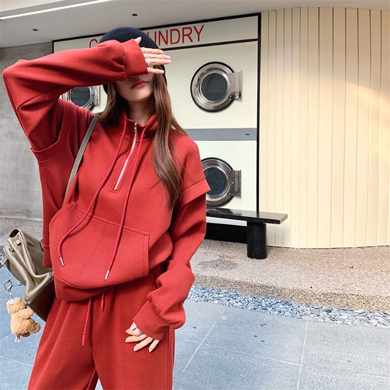 红色卫衣休闲裤两件套2C317A-8822-P165-K228,女装套装/套裙,2C317A