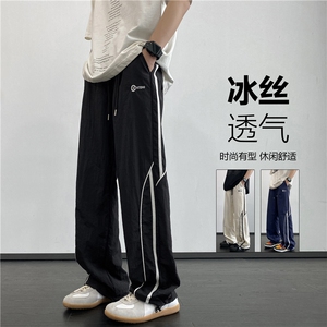 夏季新款潮流条纹冰丝透气运动宽松休闲裤B315-K24220-特p35控68图片