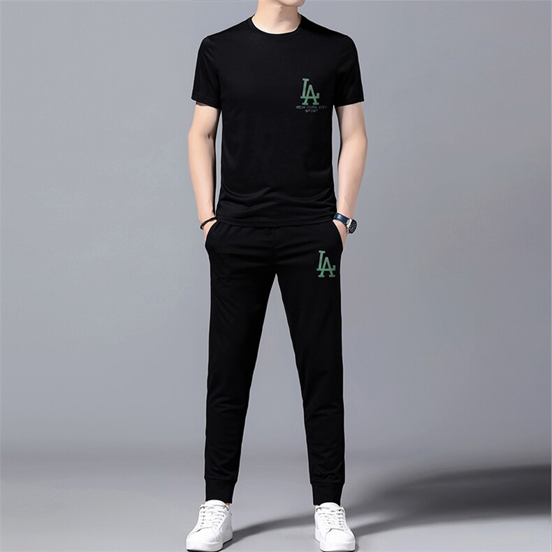男士2023年夏季新款T恤短袖长裤商务休闲男运动两件套套装，男装休闲套装，电商B360