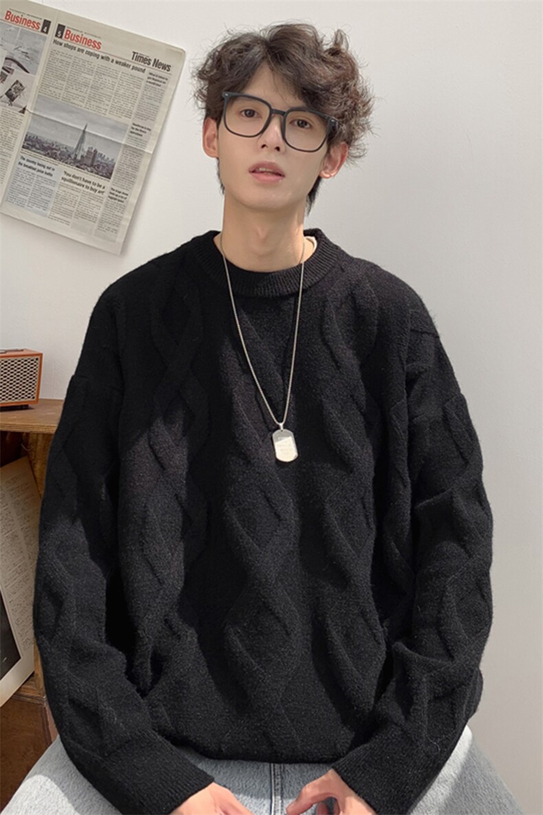 秋冬新款港风复古麻花提花套头圆领保暖毛衣XZ608-M801-P65控88,男装针织衫/毛衣,星座608(原A046)
