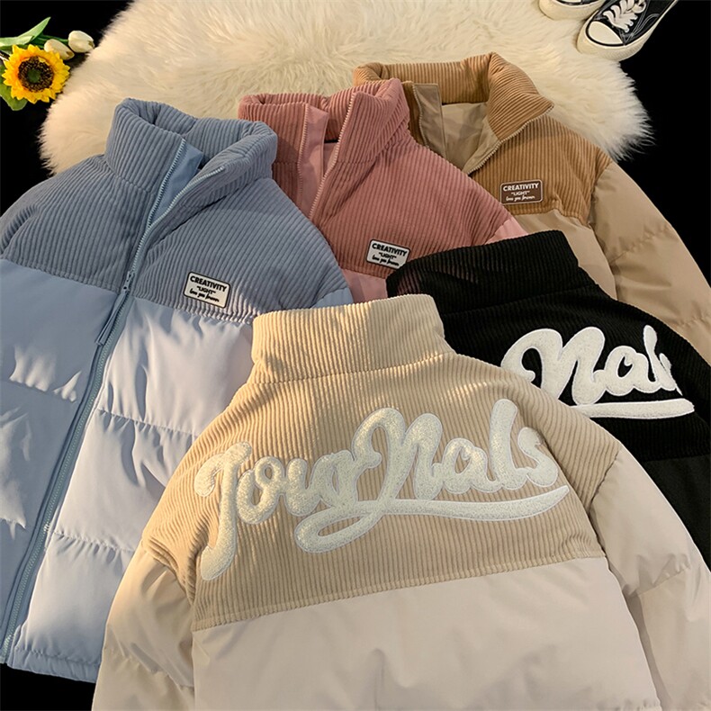 冬季青少年灯芯绒立领拼接外套休闲百搭面包服棉服5302-P78,男装棉衣,电商B306