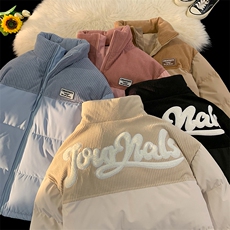 冬季青少年灯芯绒立领拼接外套休闲百搭面包服棉服5302-P78，男装棉衣，电商B306