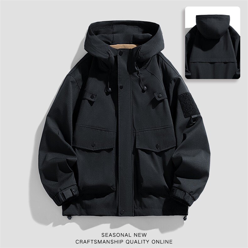 新款硬汉风户外夹克男连帽纯色上衣冲锋衣外套DSA157B-J2527-P65,男装夹克,电商A157B