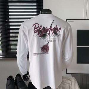 新款港风纯棉260克高街抖音直播得物品质长袖T恤打底衫T4510P30，男装T恤，电商C408-1(原B339-1)