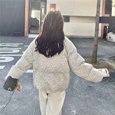 撞色短款小香风碎花羽绒服2025新款女冬独特漂亮毛绒领派克服外套，女装羽绒服，慧尚2-185