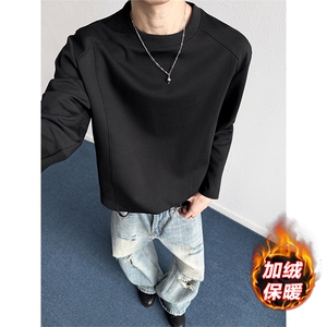 舒适保暖华棉320g圆领长袖T恤男结构简约打底衫T6000J加绒特P22图片