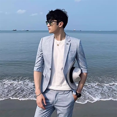 夏季格子款中袖西装两件套男装西服套装1012-W2106，男装西服，星座1012