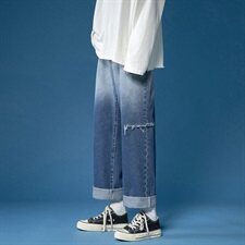 2021秋冬裤子宽松直筒阔腿嘻哈街头潮流破洞牛仔裤，男装牛仔裤，电商A102B