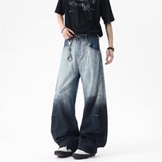 WD920-风格店数据渐变洗水弯刀牛仔裤(P65X98)2，男装牛仔裤，电商C315